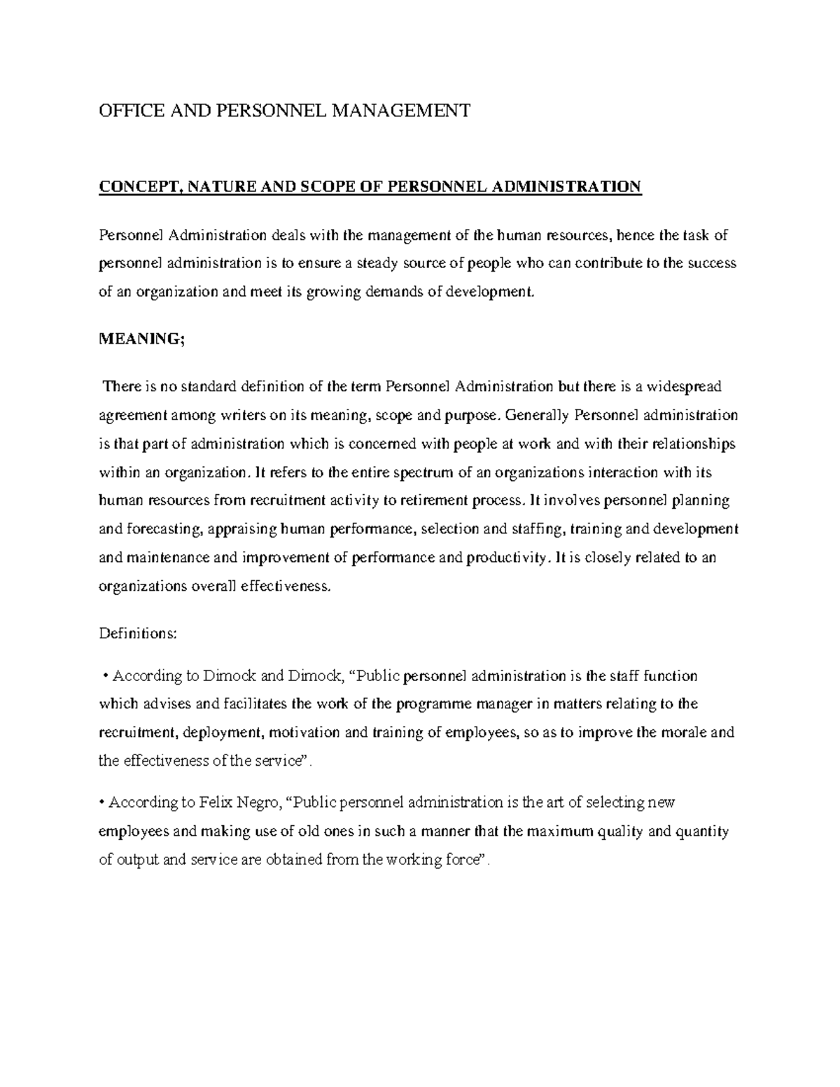 Office and Personnel Management: Key Concepts and Scope Overview - Studocu