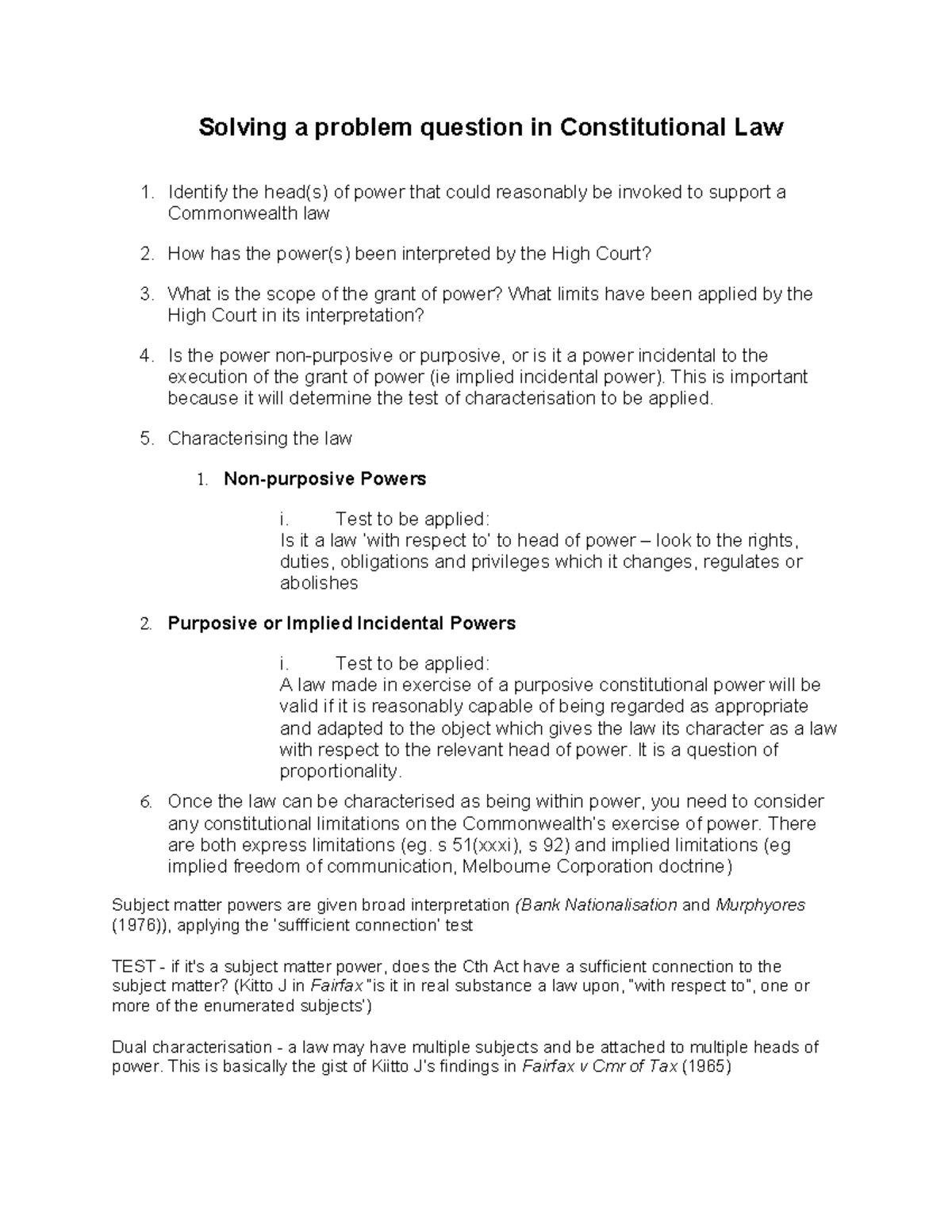 Constitutional Law 1: Analyzing Powers and High Court Interpretations ...