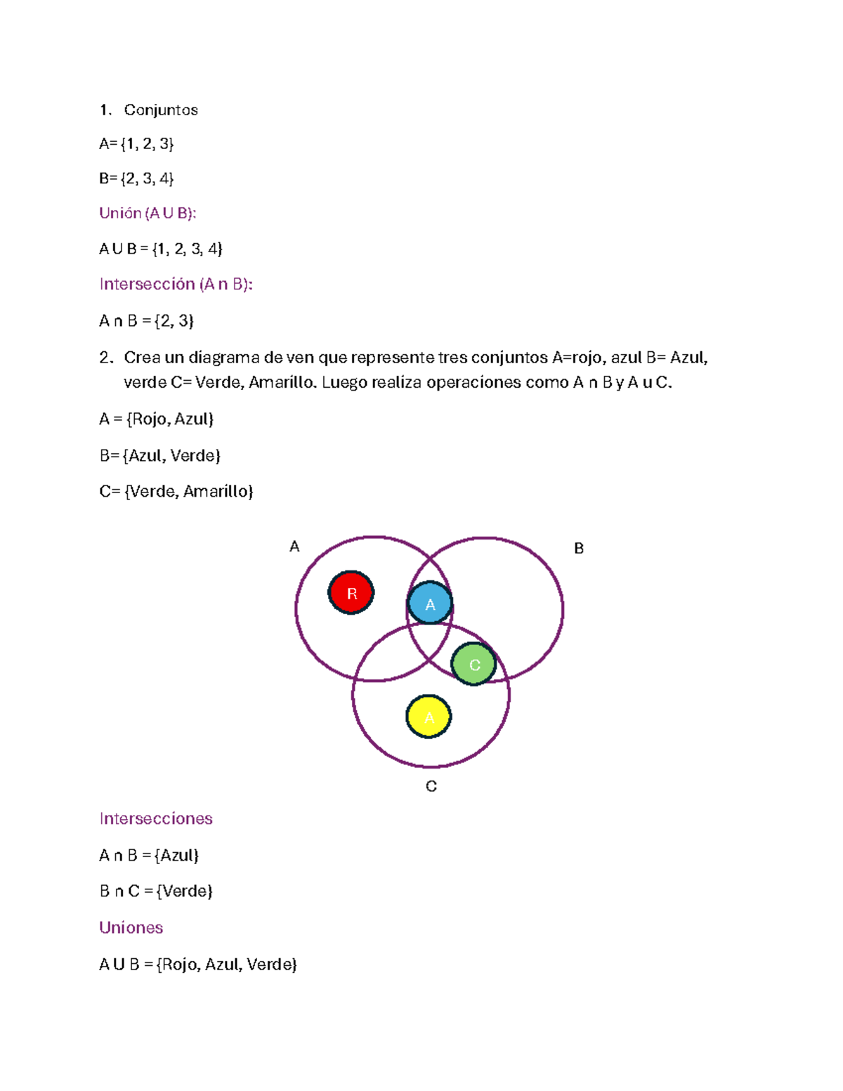 Conjuntos y Operaciones: A U B, A n B, y Diagramas de Venn - Studocu