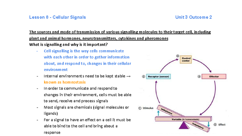 Lesson 8: Understanding Cellular Signals and Signaling Mechanisms - Studocu