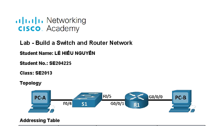 10.4.4 Lab - Configuring a Switch and Router Network Setup - Studocu