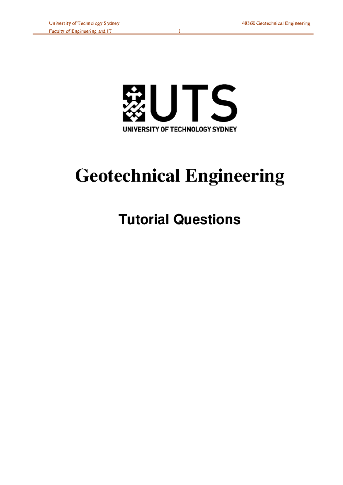 Geotechnical Engineering Tutorial Questions 2020a: Comprehensive Study ...