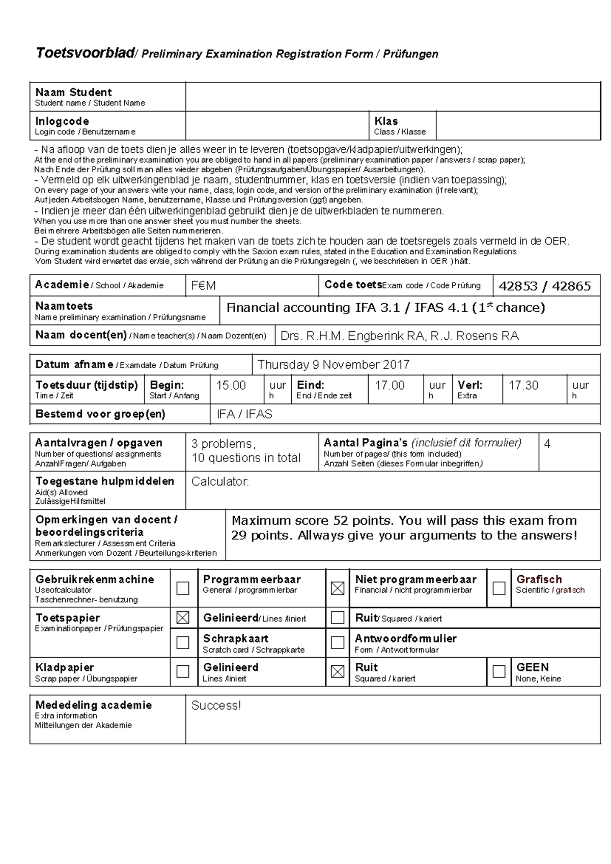 2017 November IFA 3.1/IFAS 4 Preliminary Exam Registration Form ...