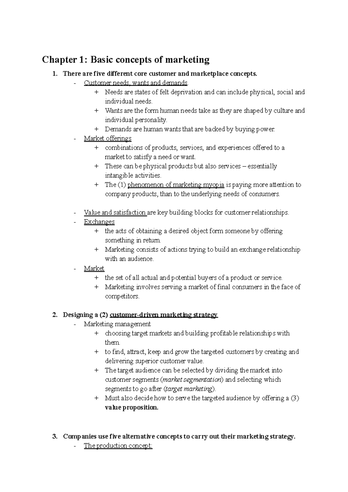 PMK 101 - Marketing Basics: Core Concepts and Strategies Summary - Studocu