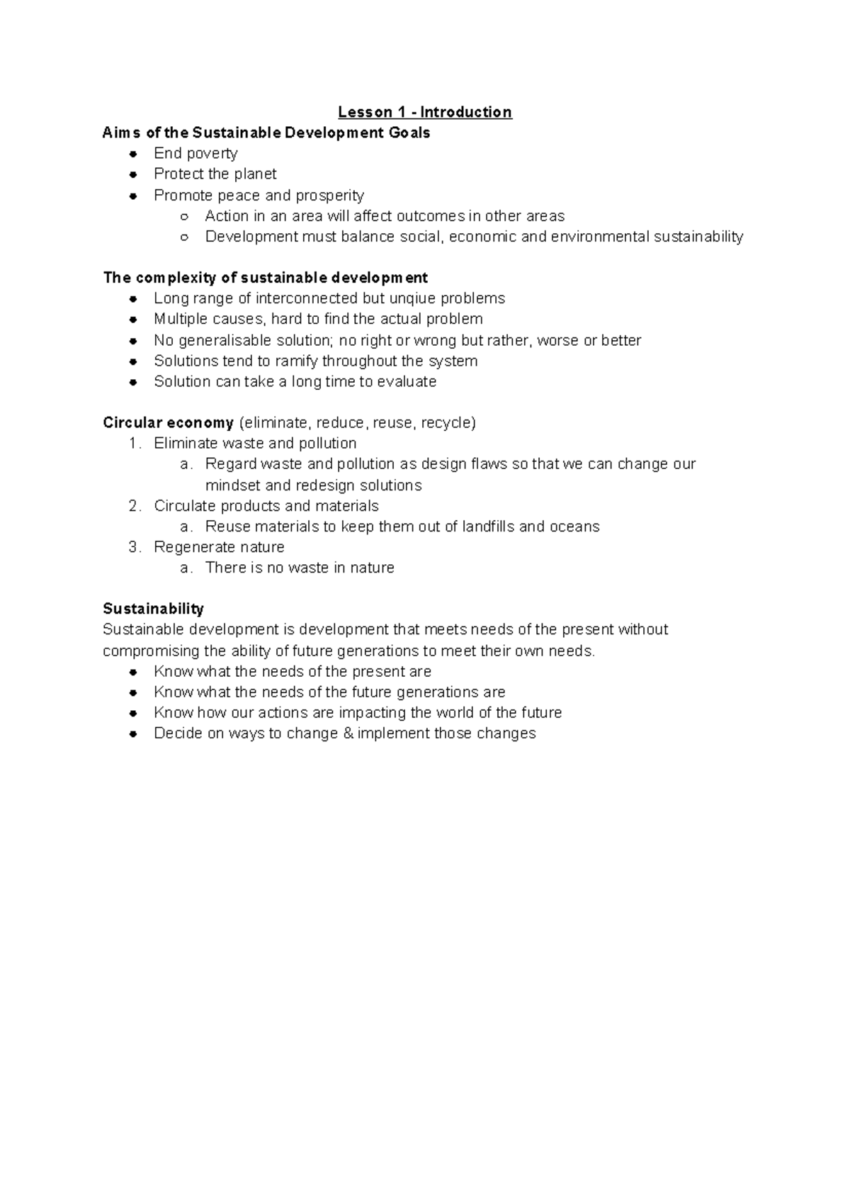 CC0006 Lesson Summaries on Sustainable Development Goals (SDGs) - Studocu