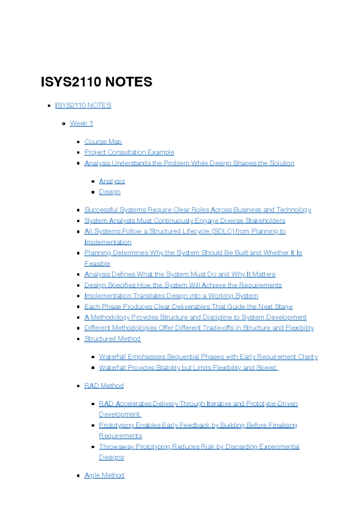 ISYS2110 Lecture Notes: Week 1 & 2 Systems Analysis and Project ...