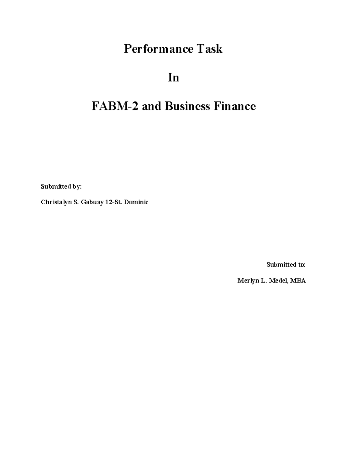 Performance Task - Personal Finance Insights for FABM-2 Students - Studocu