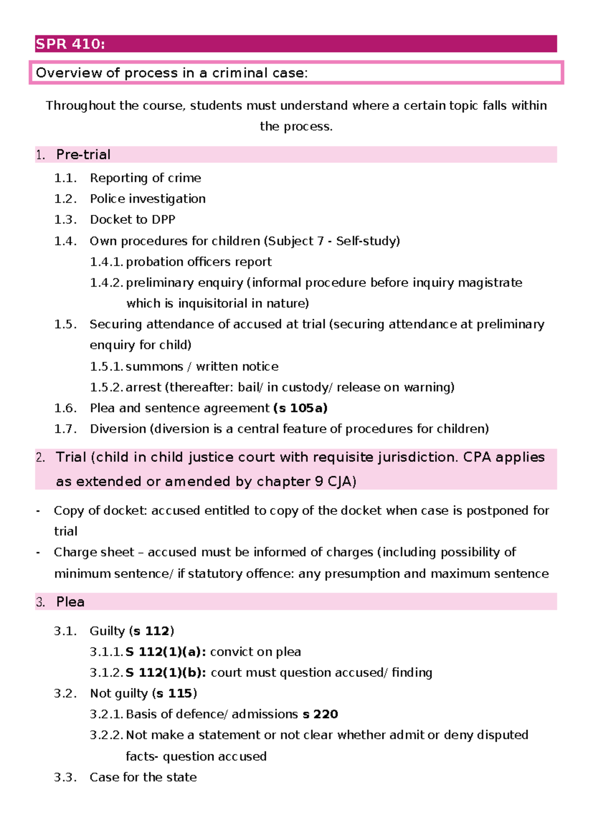 SPR 412: Criminal Case Process Overview and Key Concepts - Studocu