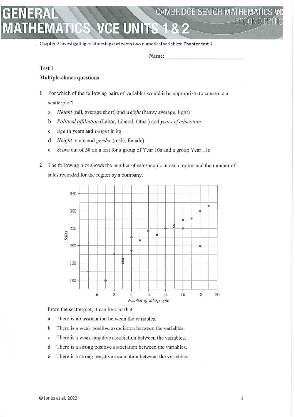 Mathematics VCE Units 7-9: Chapter Tests on Numerical Relationships ...