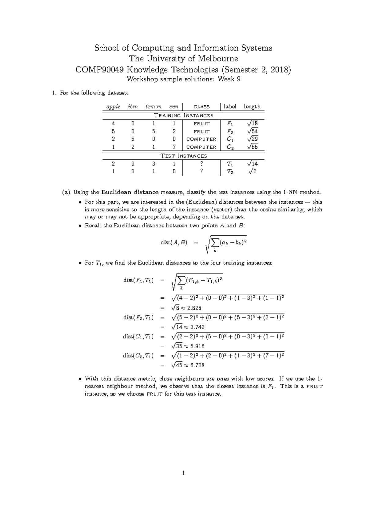 9 - Classification - School of Computing and Information Systems The ...