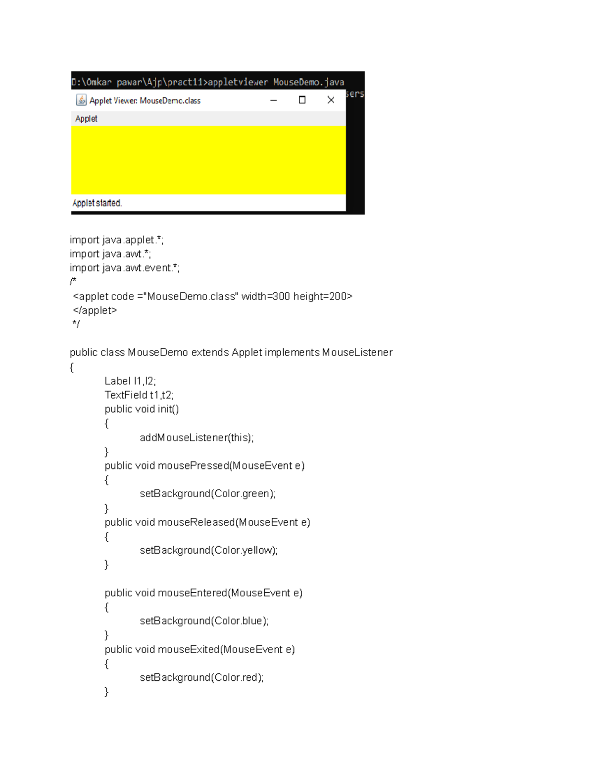 Java Applet & Frame Mouse Handling Example (Pract 11-1) - Studocu