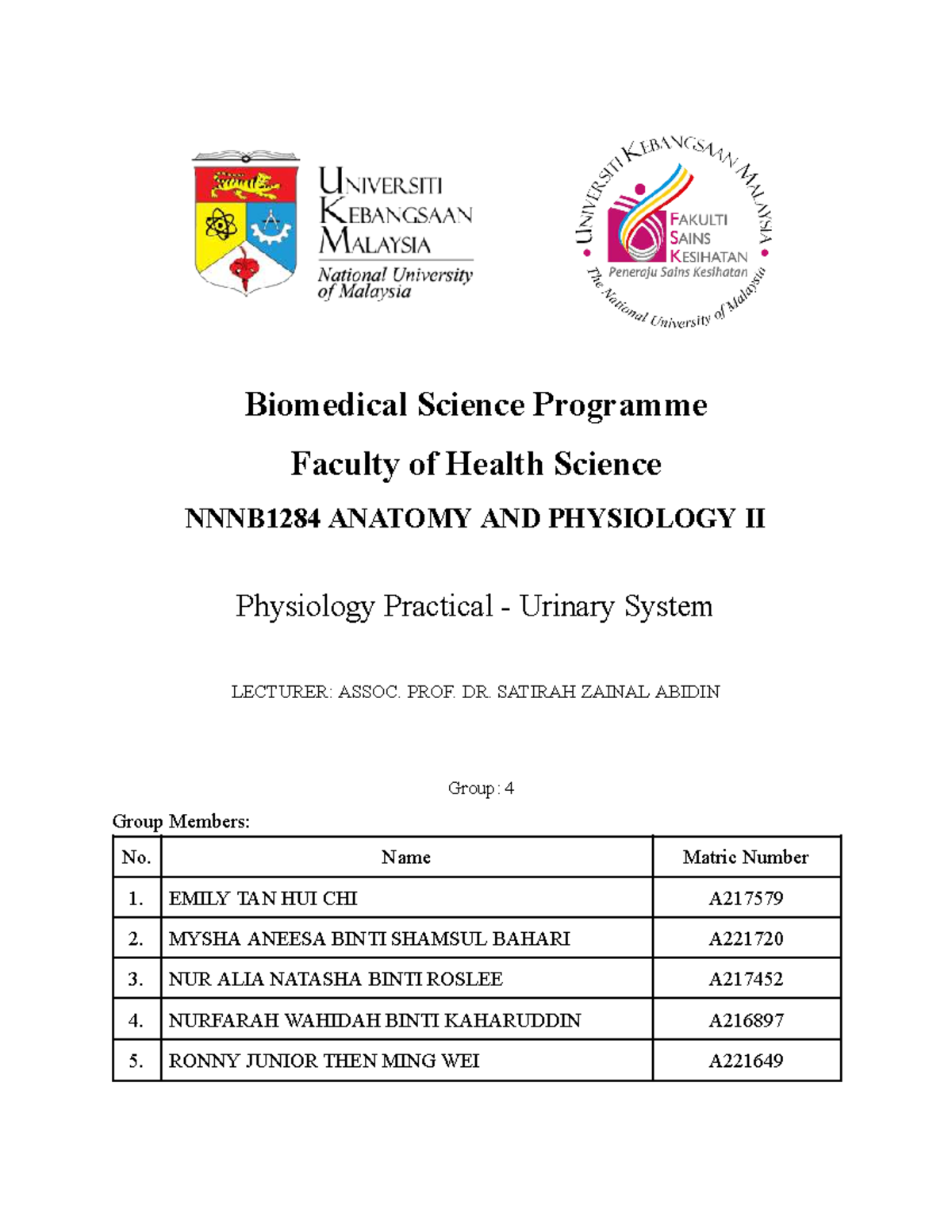 Lab Practical: Urinary System Analysis (Group 4) - Studocu