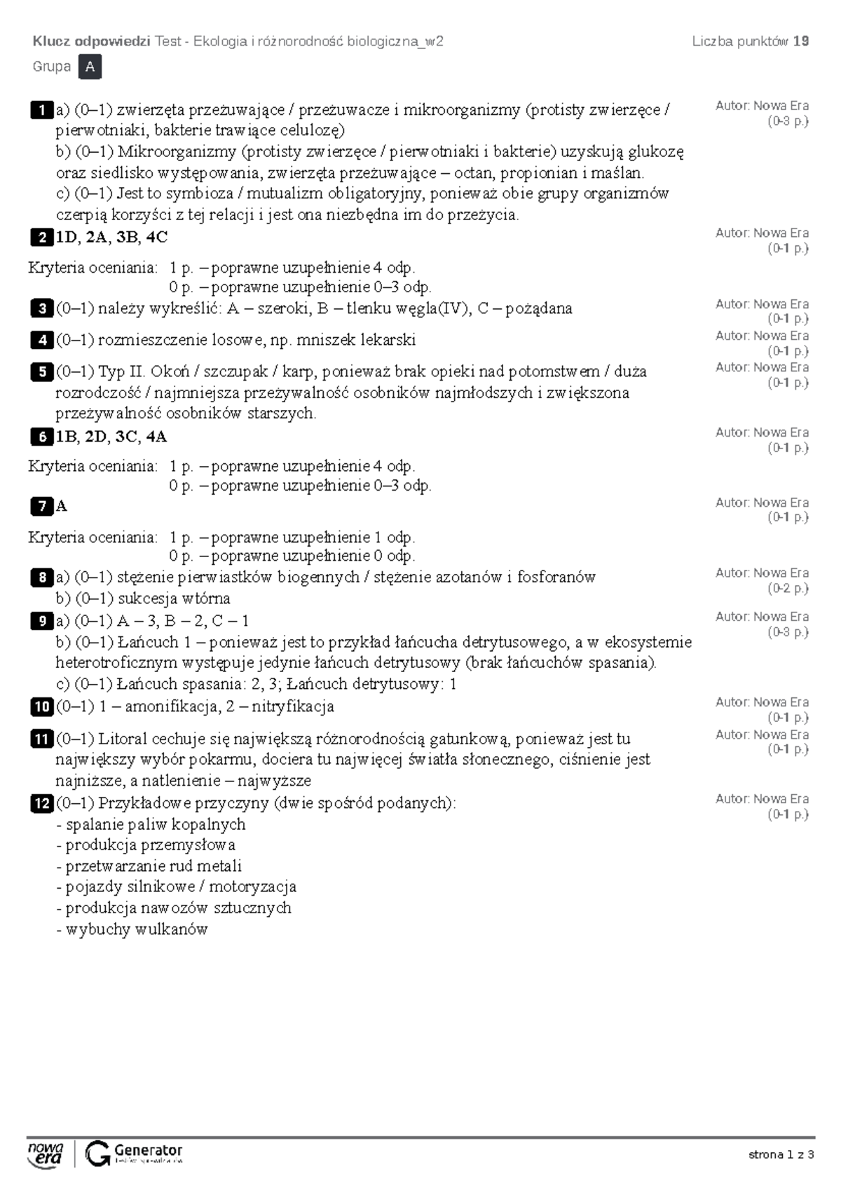 R5. Ekologia i różnorodność biologiczna Test 3 - Klucz odpowiedzi - Studocu