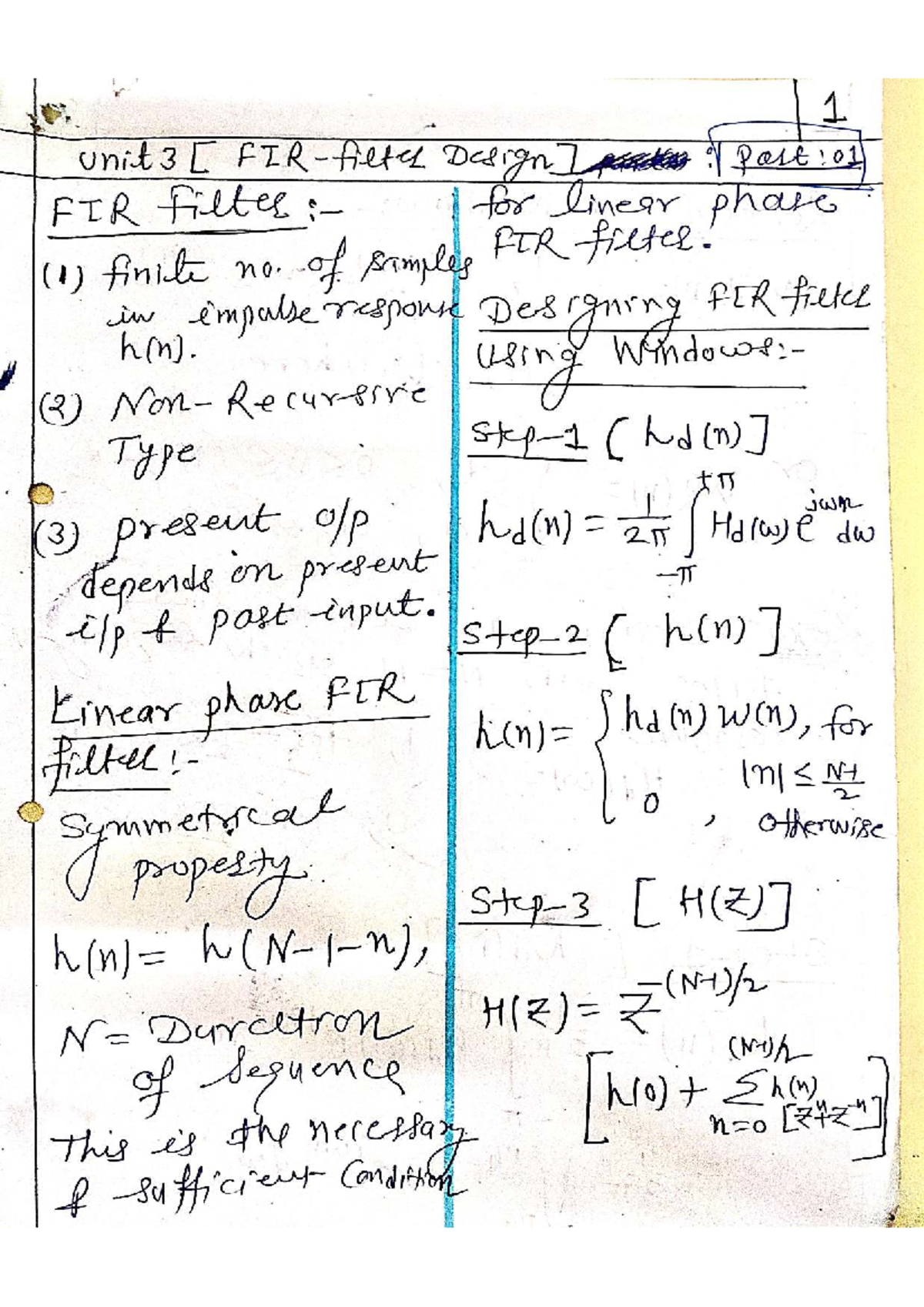Unit3 DSP Notes: FIR Filter Design and Finite Word Length Effects - Studocu
