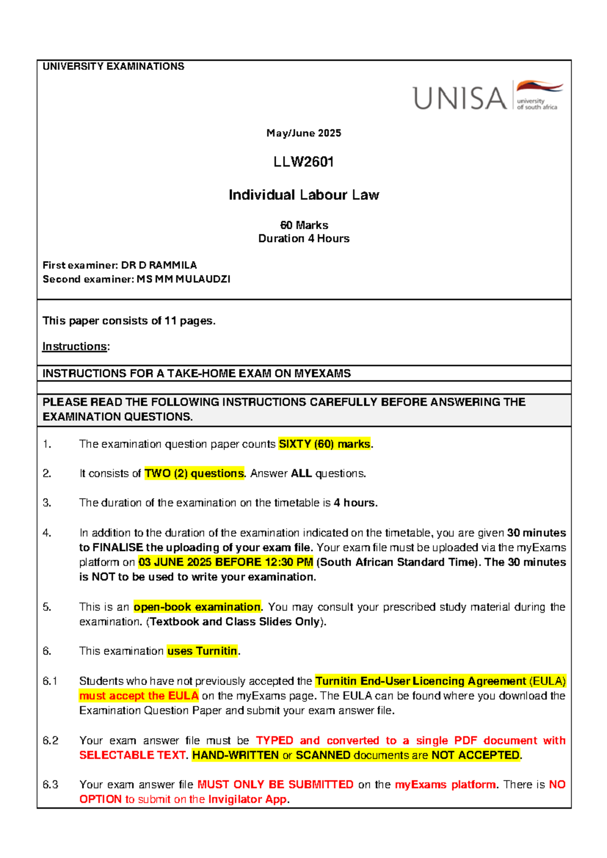 LLW2601 Final Exam Instructions and Guidelines - May-June 2025 - Studocu