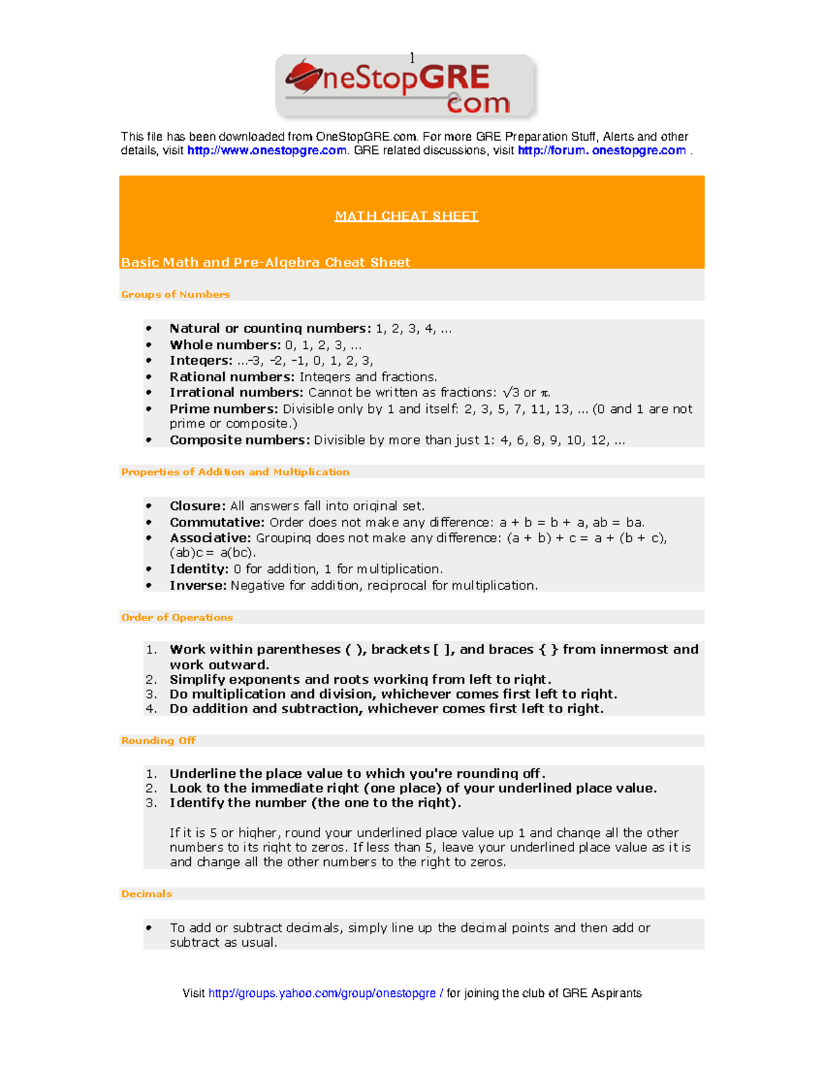 Basic Math & Pre-Algebra Study Guide: Key Concepts & Formulas - Studocu