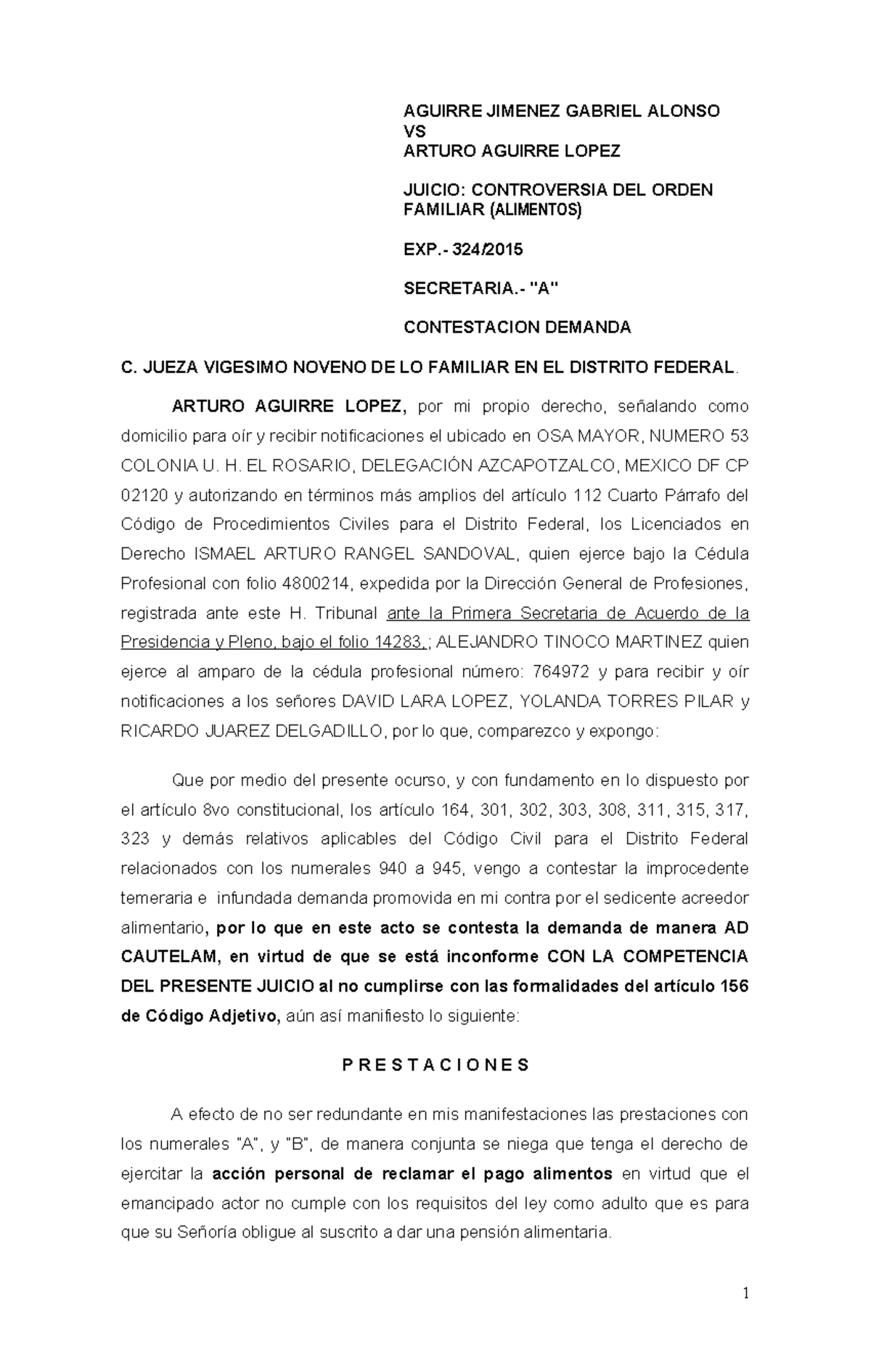 CONTROVERSIA FAMILIAR: CONTESTACIÓN DEMANDA ALIMENTOS DF FAM - Studocu
