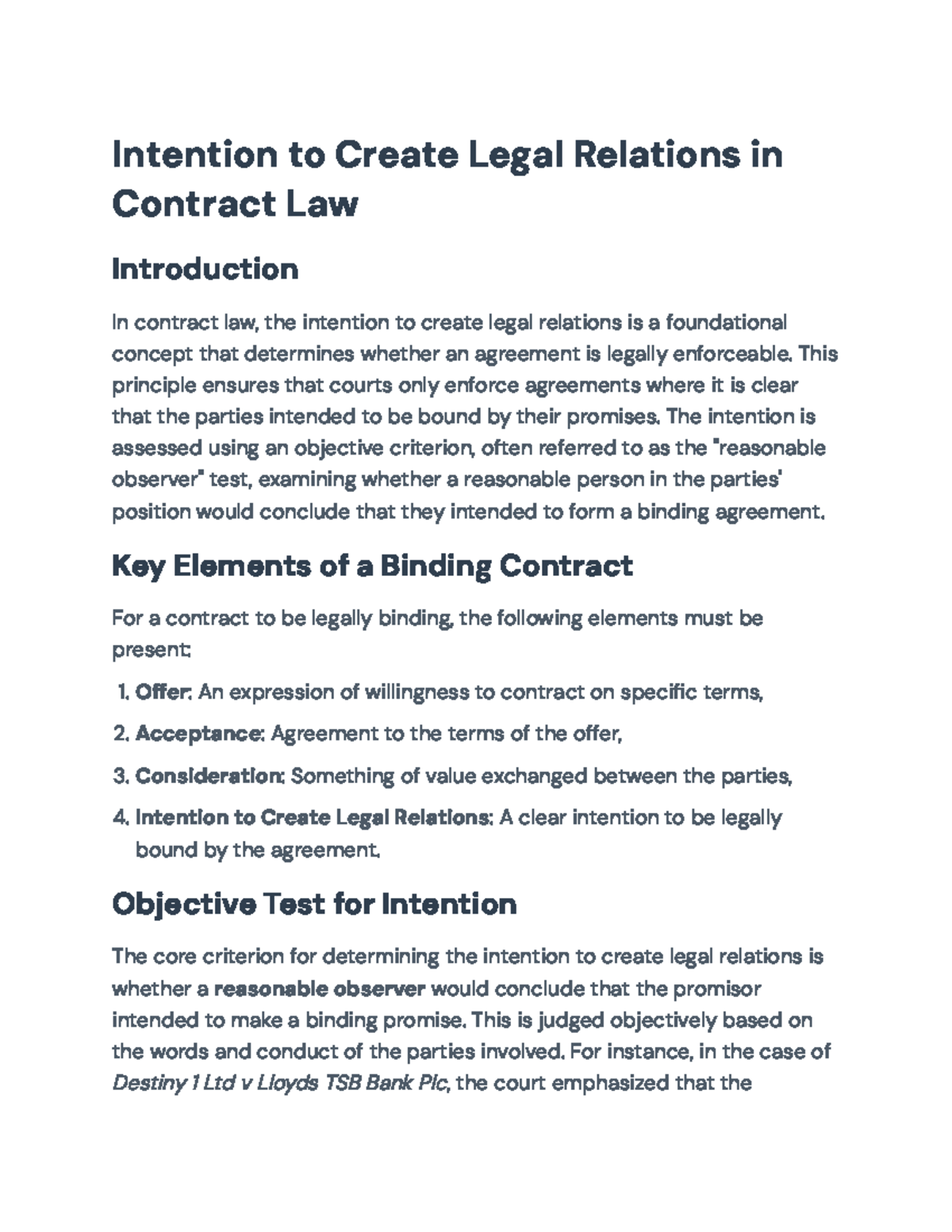 Intention to Create Legal Relations in Contract Law: Key Principles ...