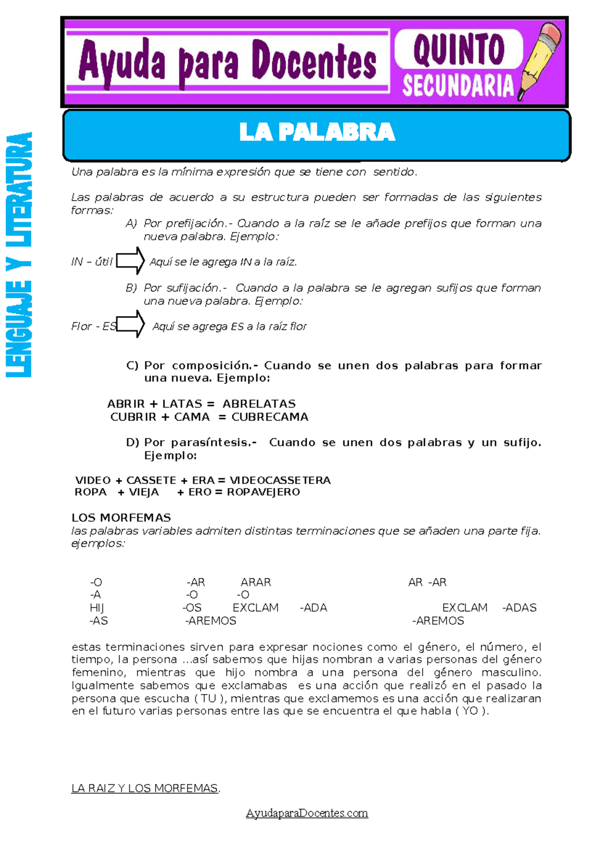 La Palabra: Estructura y Morfología para Quinto de Secundaria - Studocu