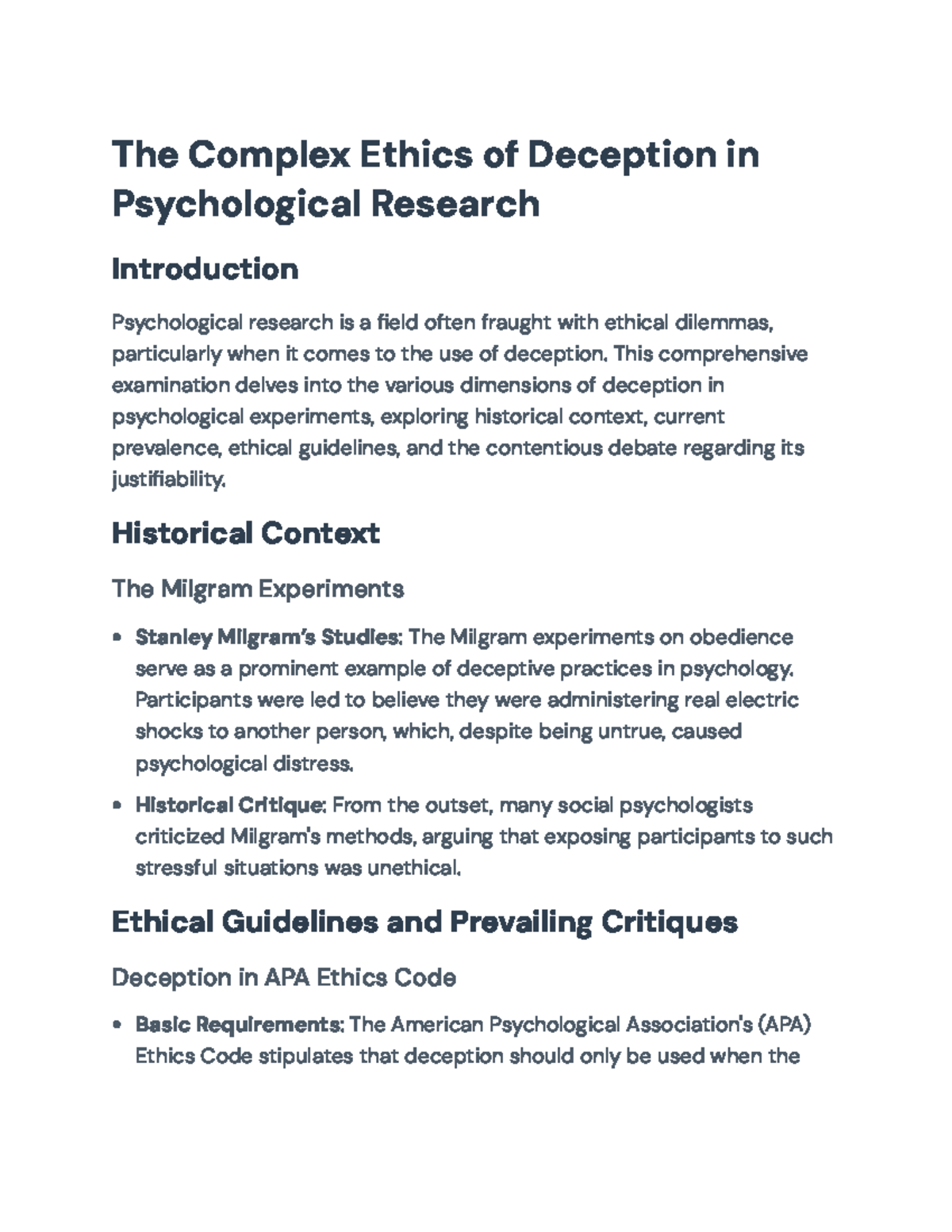 Ethics of Deception in Psychological Research: A Comprehensive Review ...