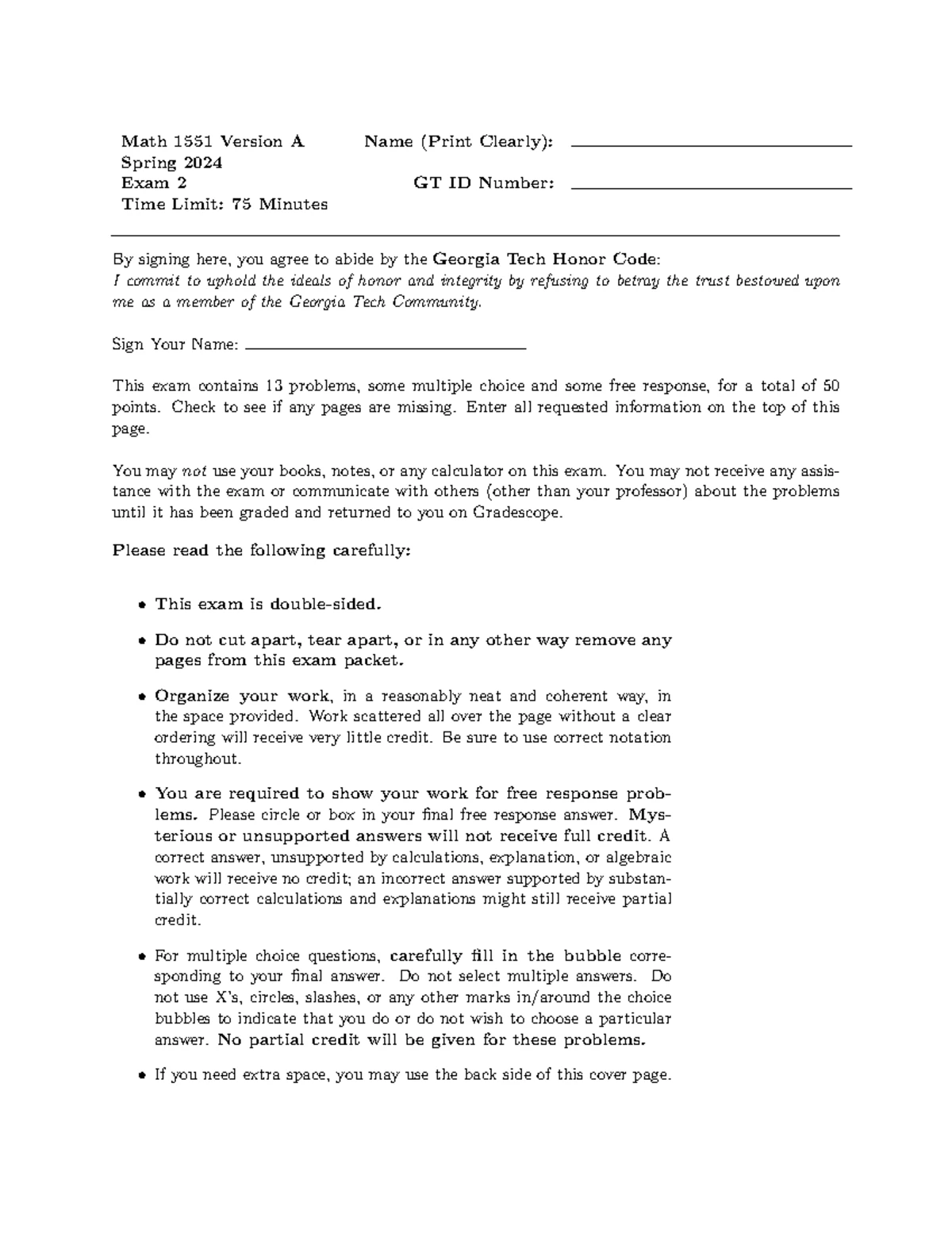 Math 1551 Fall 2023 Final Exam Practice: Version A - Studocu