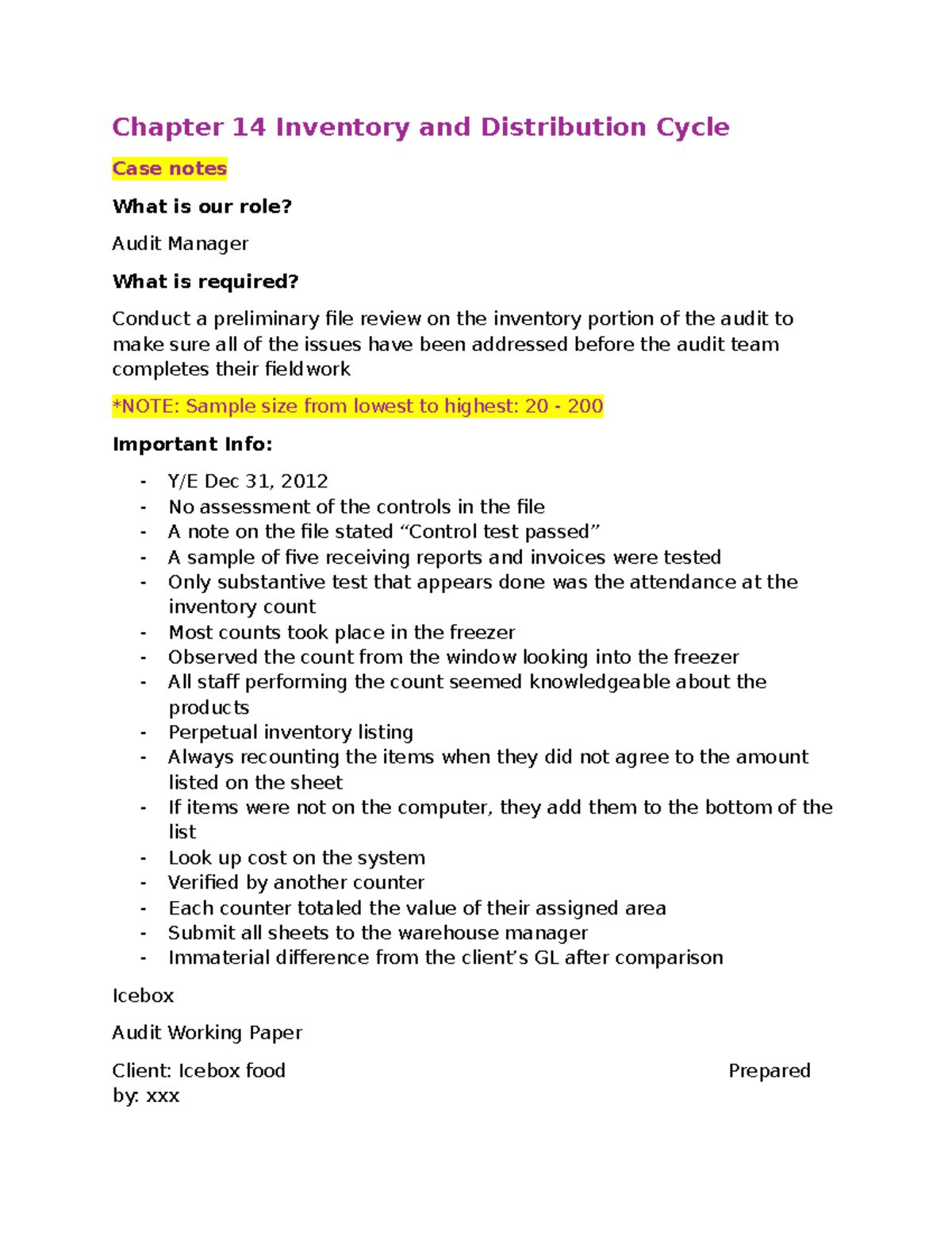 Chapter 14 Inventory & Distribution Cycle Audit Notes (L5) - Studocu