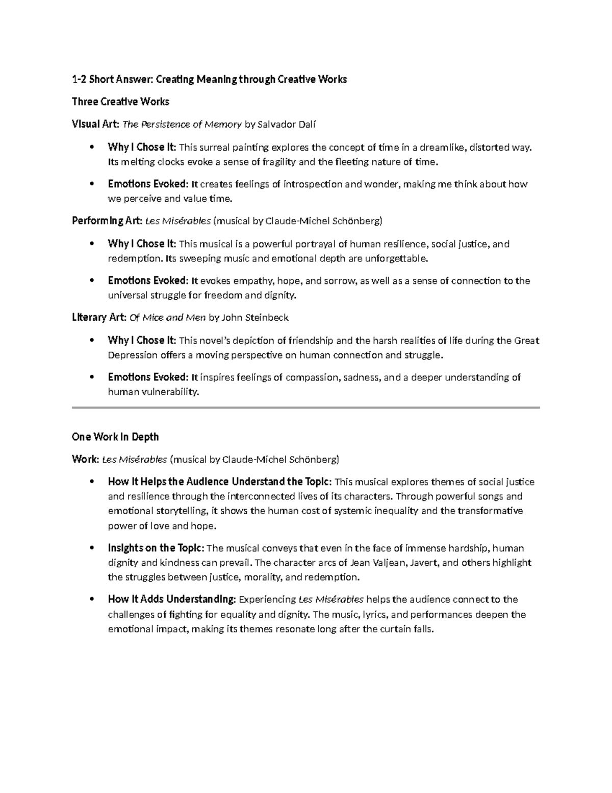 1-2 Short Answer: Interpretation of Meaning in Creative Works - Studocu