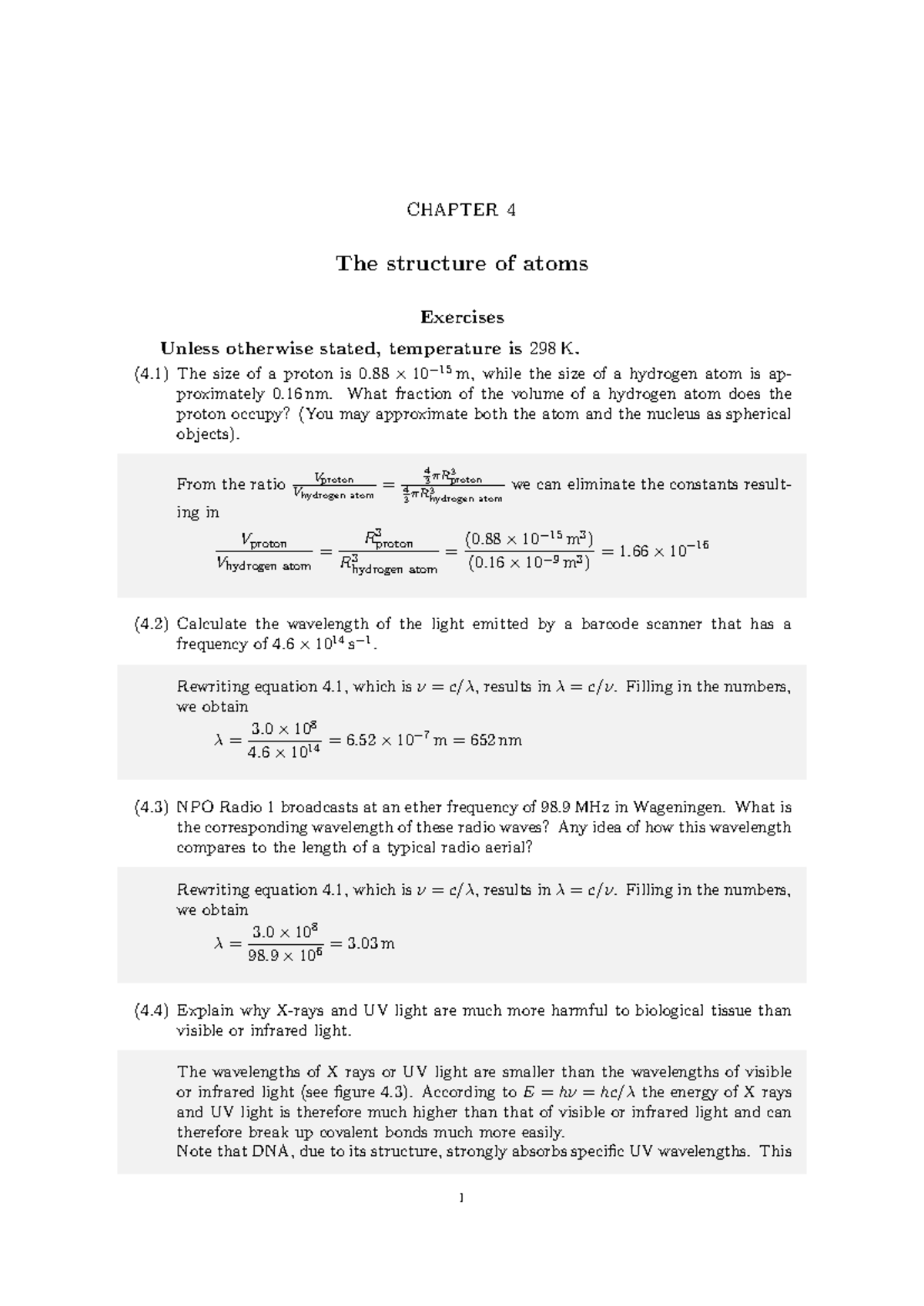 Chapter 4 Exercises on Atomic Structure - SHSJSJ - Studeersnel