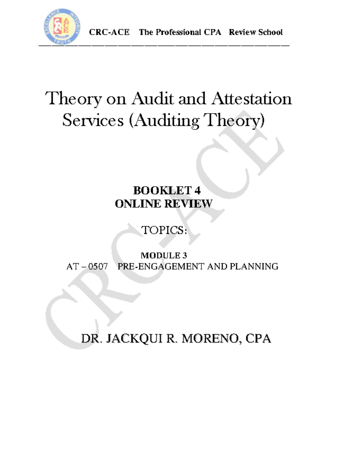 AT-0507 Pre-Engagement Activities & Audit Planning Notes - Document Preview