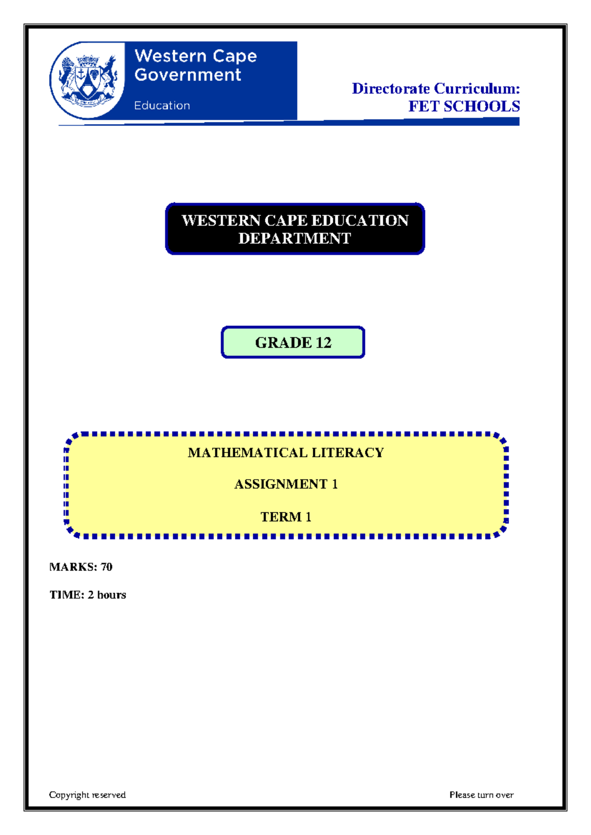 Grade 12 Mathematical Literacy Term 1 Assignment 1 (Detailed Questions ...