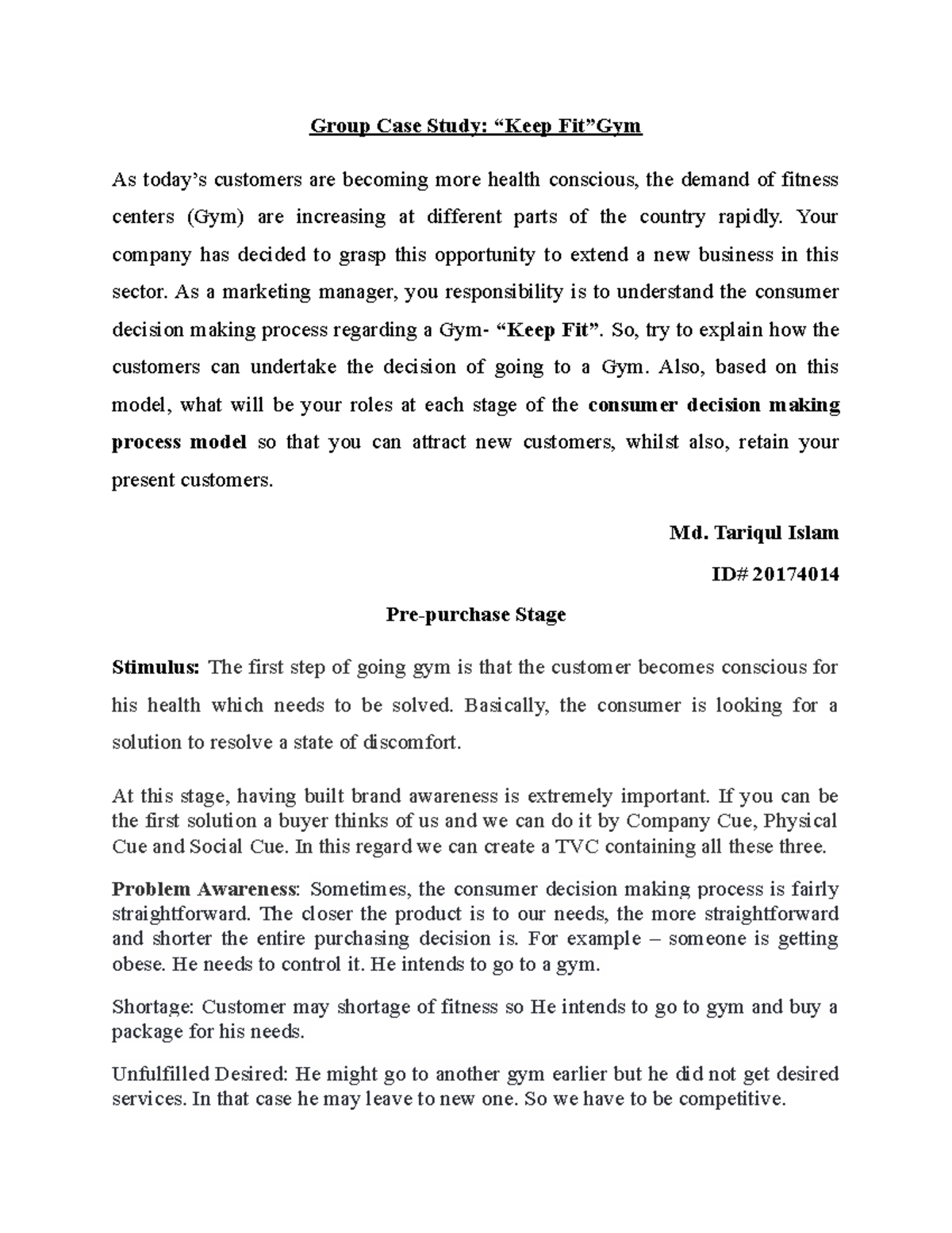 Case CDMP - Class work - Group Case Study: “Keep Fit”Gym As today’s ...