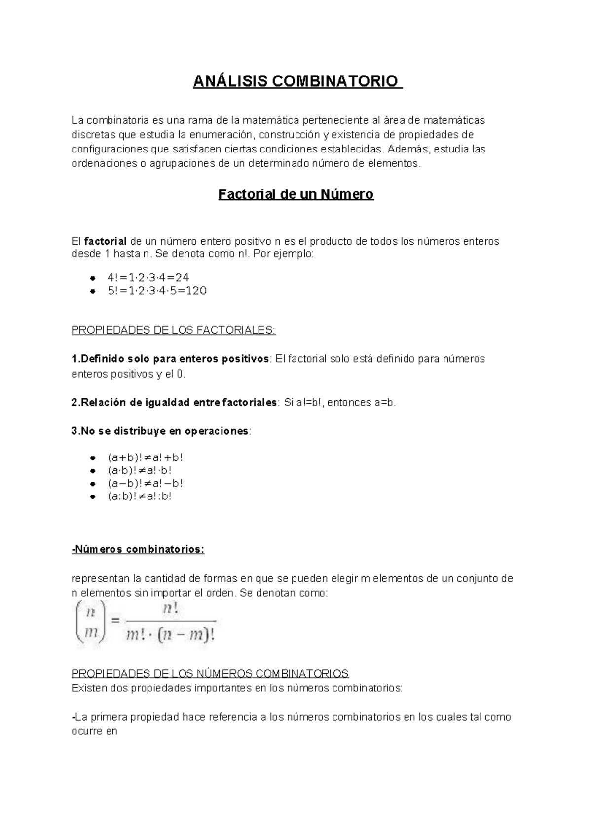 ANÁLISIS COMBINATORIO Y FACTORIALES - Final Matematicas - Studocu