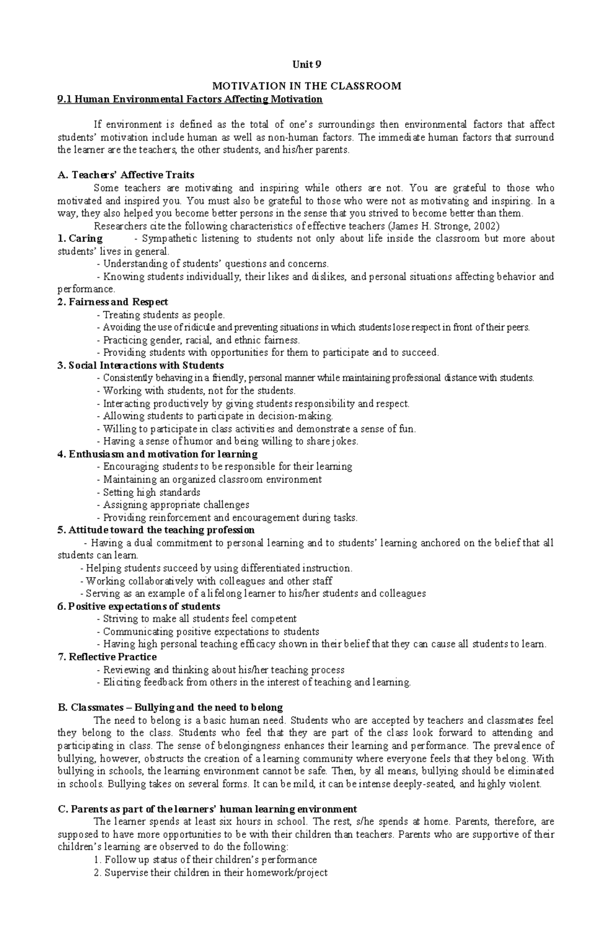 Unit 9: Motivation in the Classroom - Human Factors Impacting Learning ...