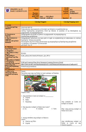 DLL Science 4 Q3 W2 - Teaching Materials - DAILY LESSON LOG School ...