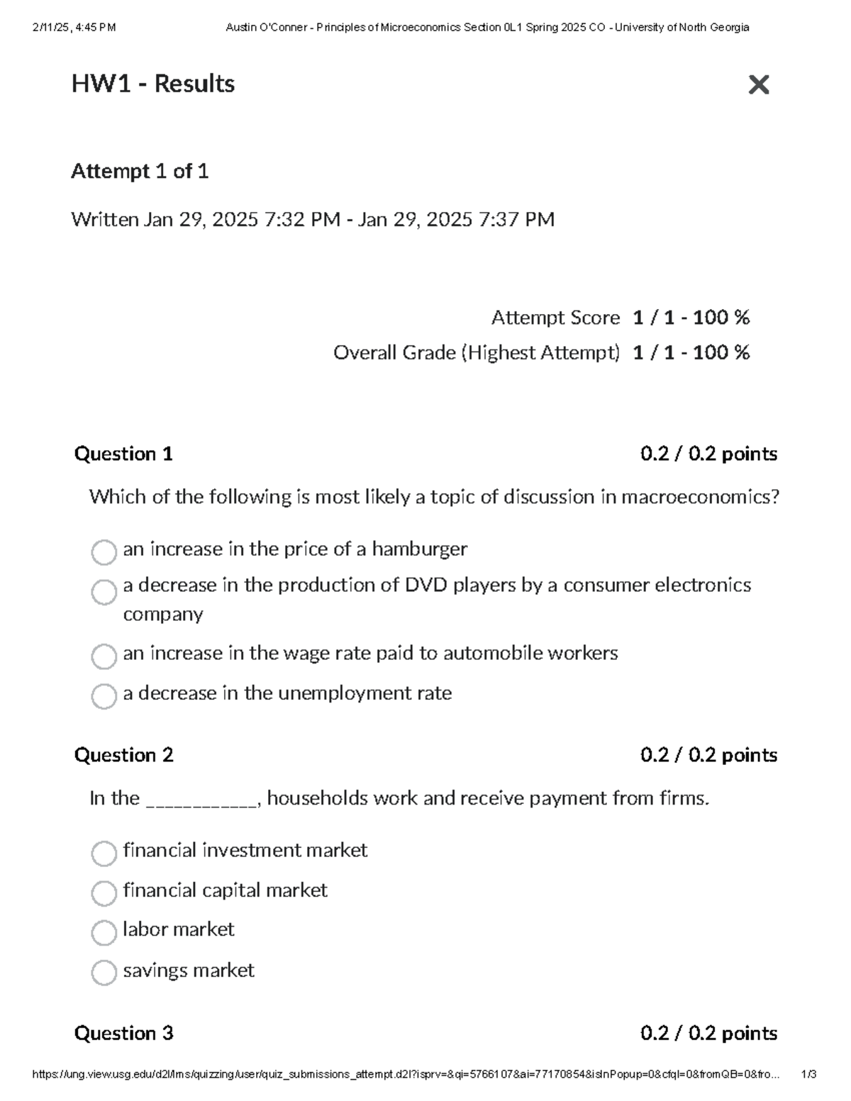Principles of Microeconomics Homework 1 Results - Spring 2025 CO - HW1 ...