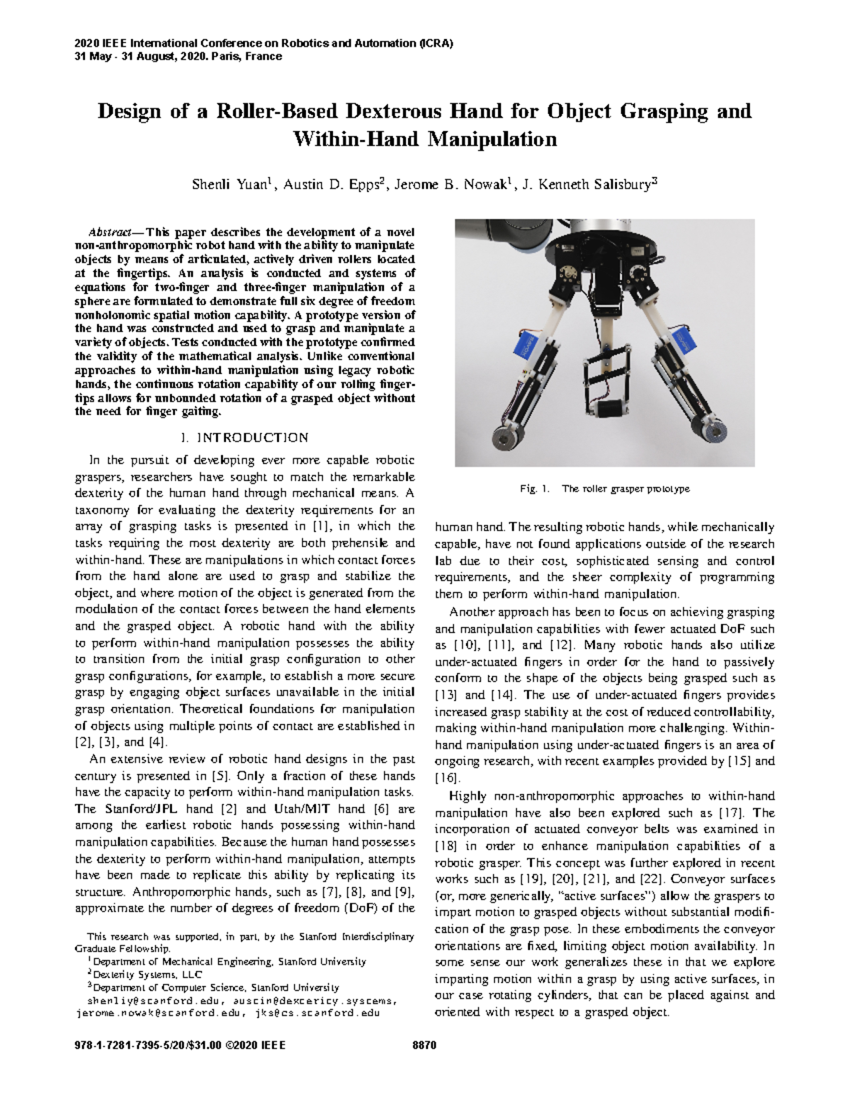 Design of a Roller-Based Dexterous Hand for Object Grasping and Within ...