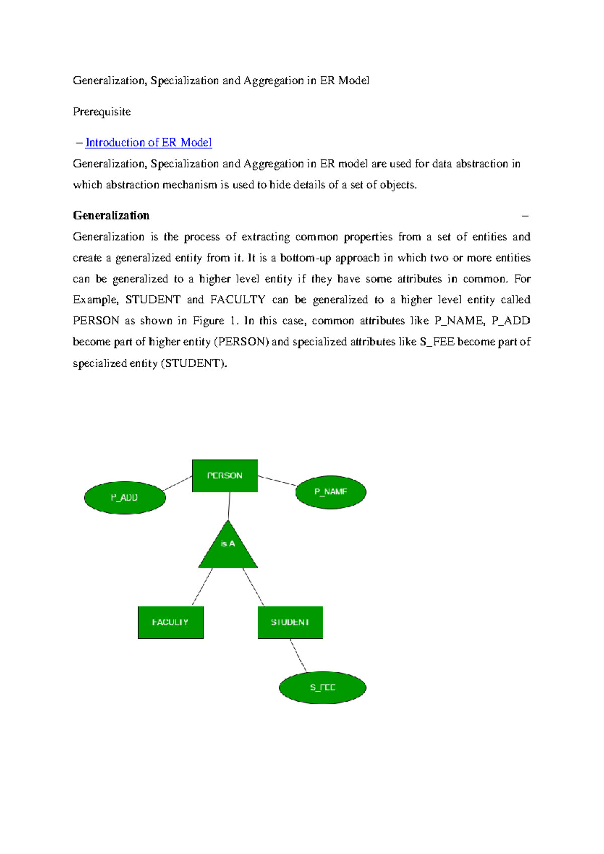 EER Features - EER notes - Generalization, Specialization and ...