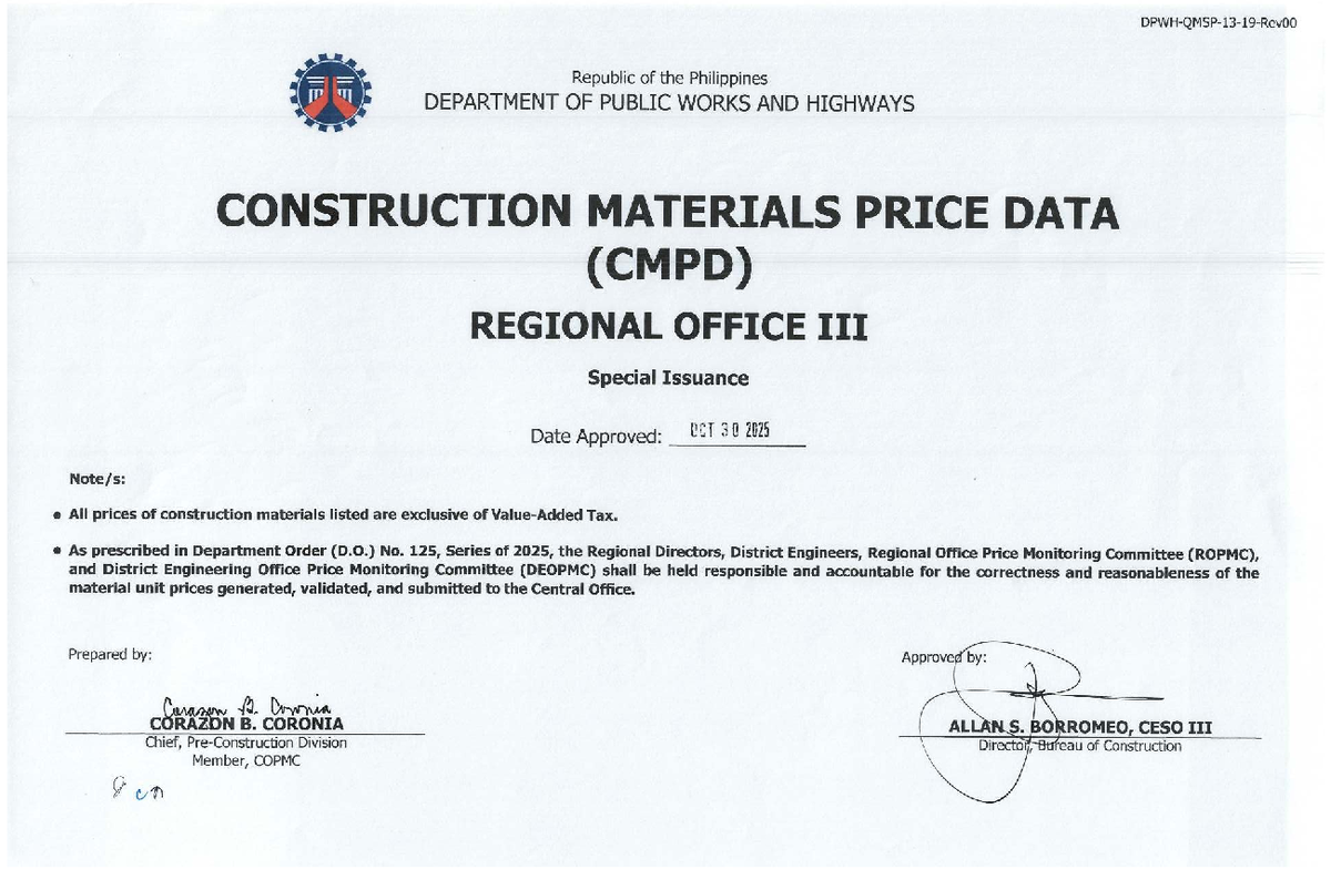 3RD Quarter CMPD 2025 - Construction Materials Price Data - Studocu