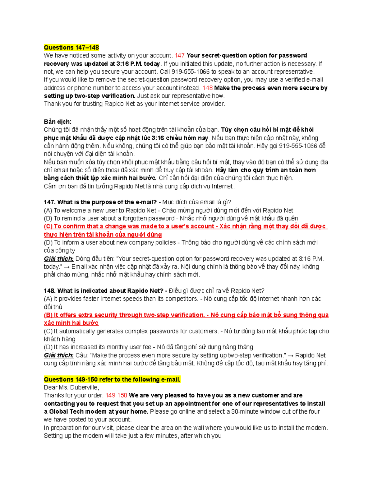 Questions 147-167: Part 7 Test 6 Review - Studocu