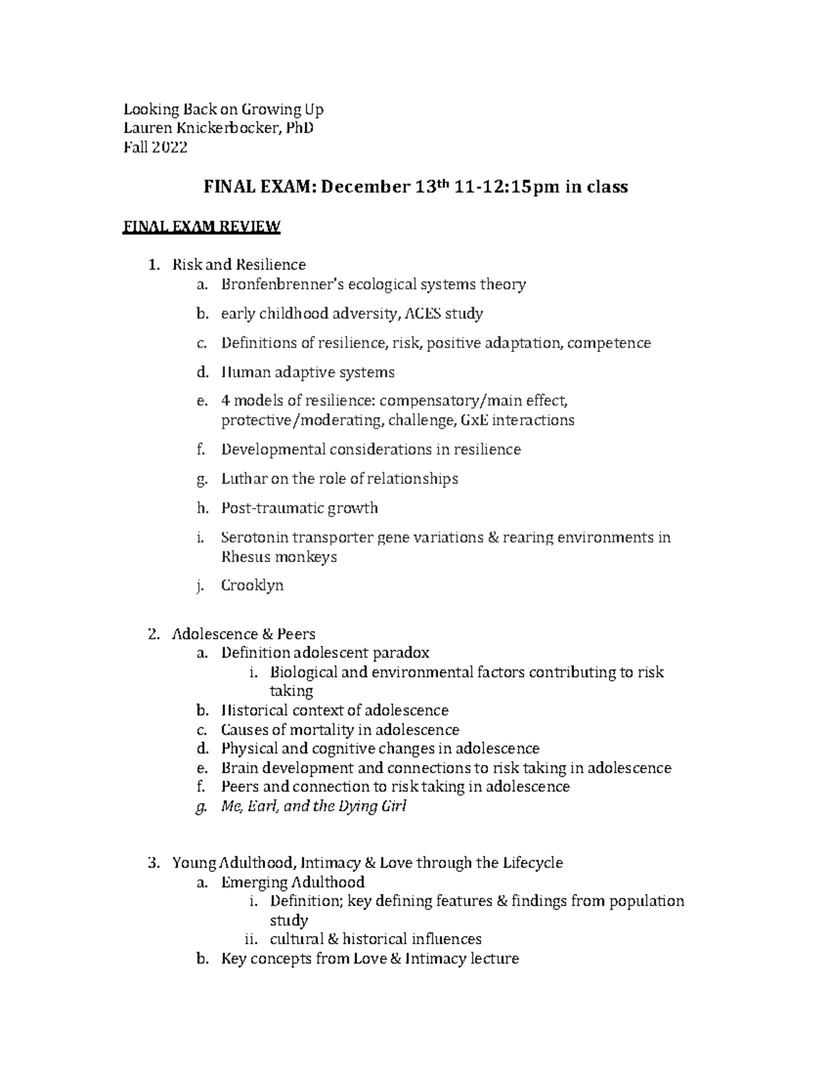 PSY 22 Final Exam Study Guide: Key Concepts in Developmental Psychology ...