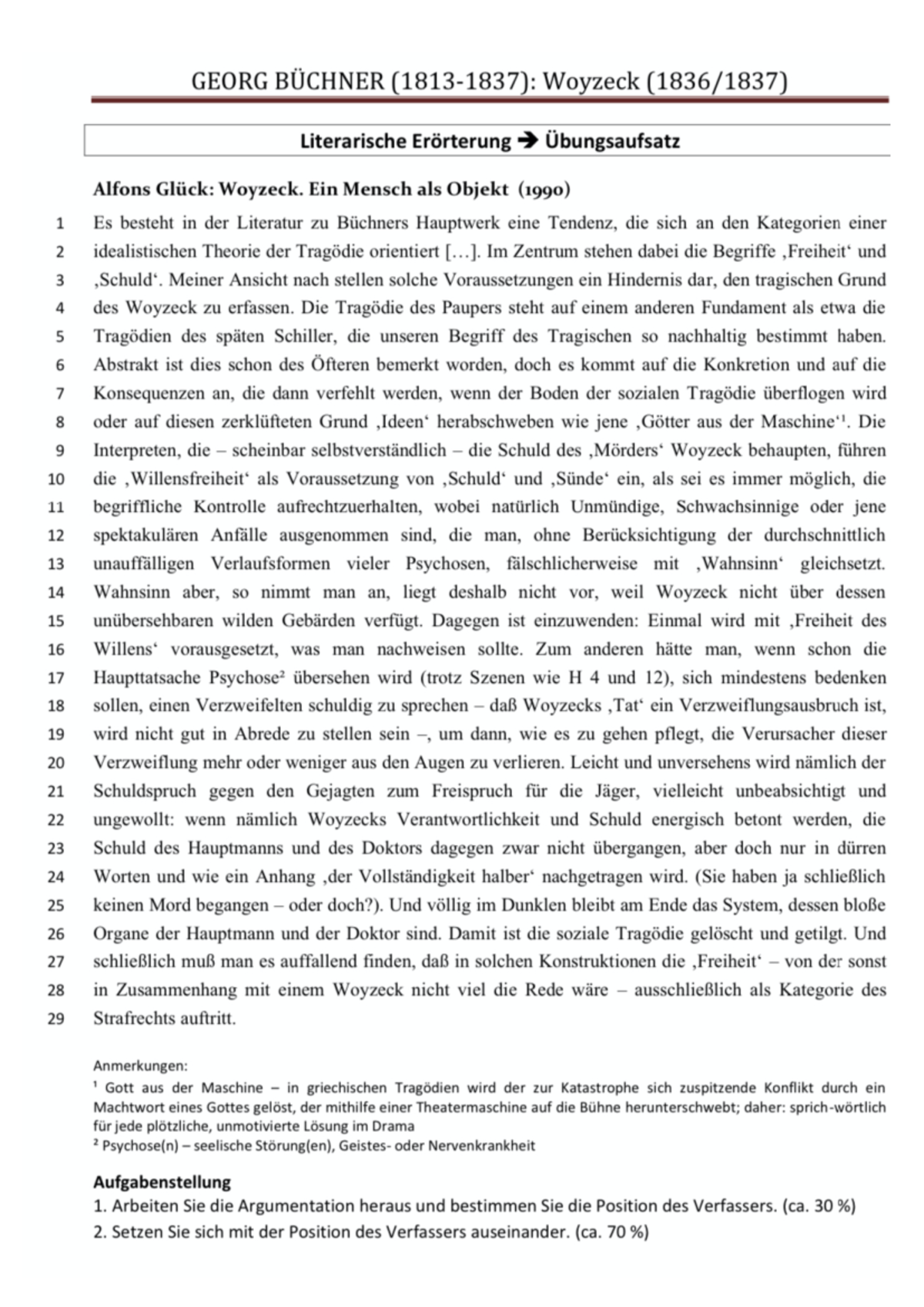 Literarische Erörterung Woyzeck Musterlösung