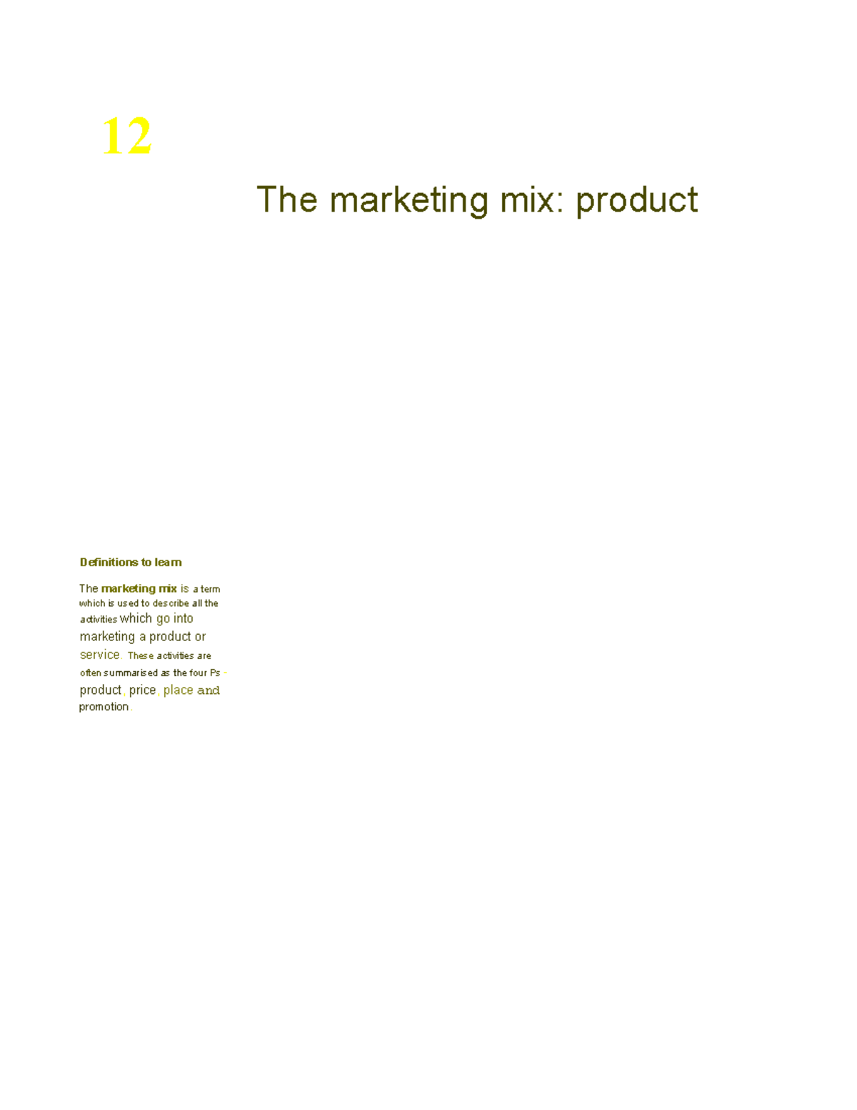 Chapter 12: The Marketing Mix - Product Strategies and Definitions ...