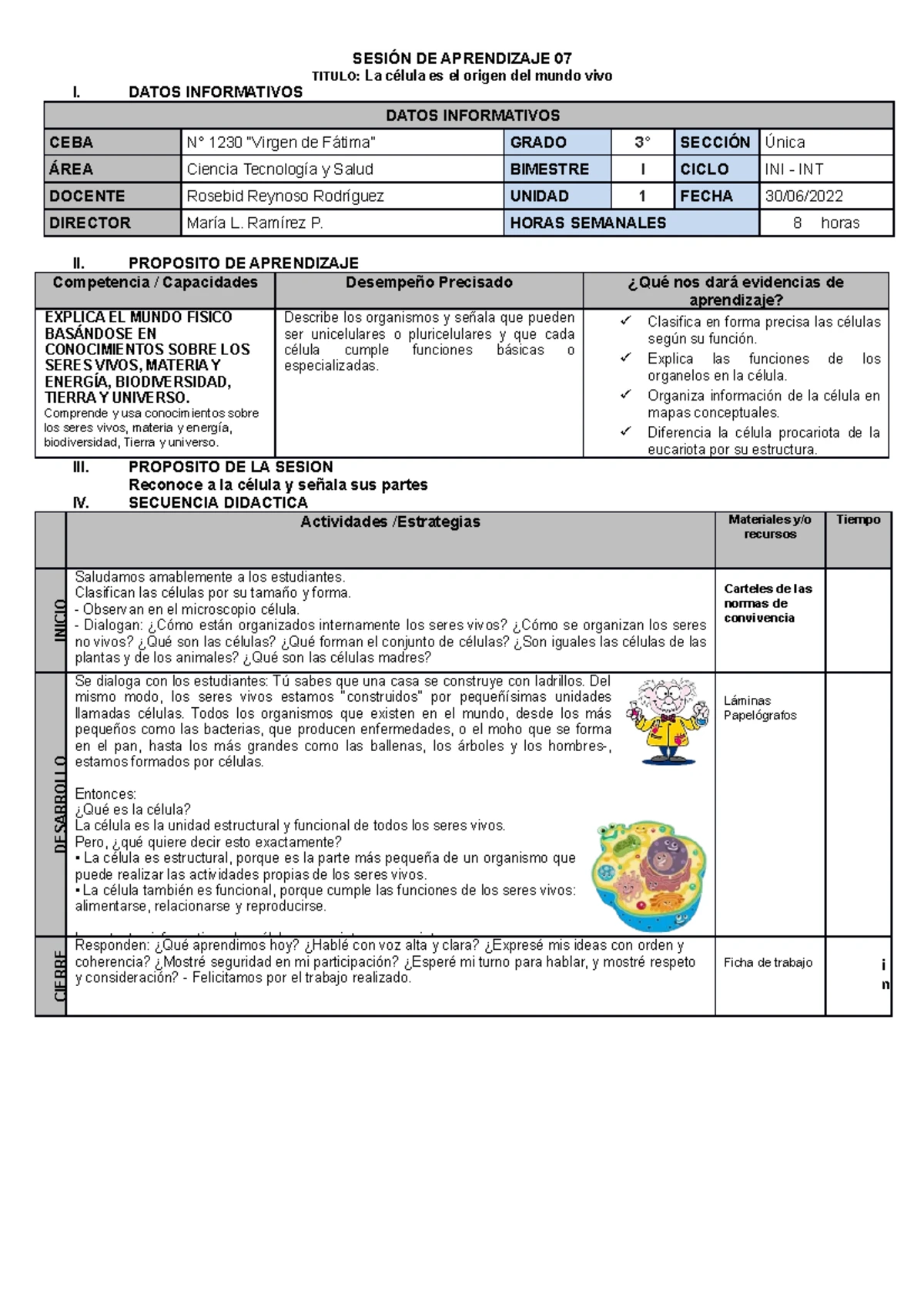 Ficha Que es la Celula para Cuarto de Primaria - Hola amiguitos, soy ...