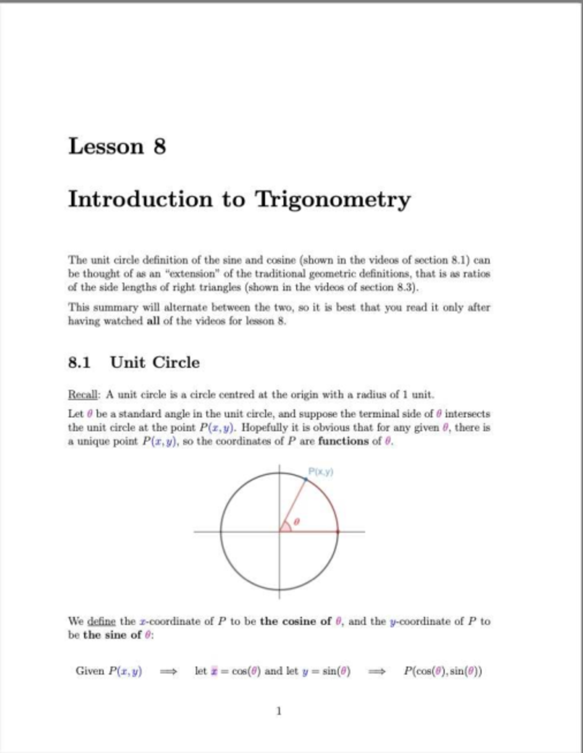 Lesson 8-summary - Summary Elementary Functions - Lesson 8 Introduction ...