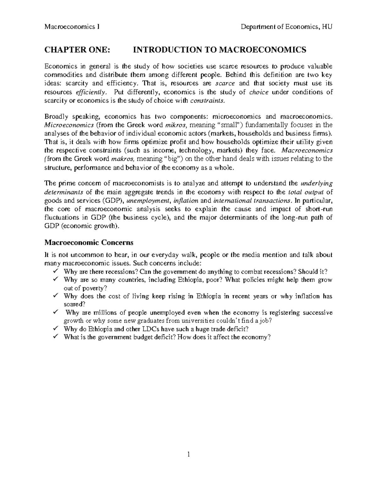 Macro I - Chap. 1: Intro to Macroeconomics Lecture Notes - Studocu