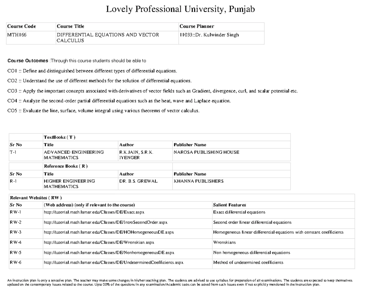 Paper Mth 166 - MTH166 - Differential Equations and Vector Calculus ...