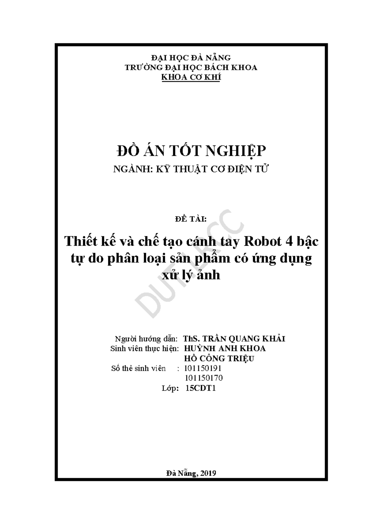 Đồ Án Tốt Nghiệp: Thiết Kế và Chế Tạo Cánh Tay Robot 4 Bậc Tự Do Ứng Dụng Xử Lý Ảnh - Document Preview