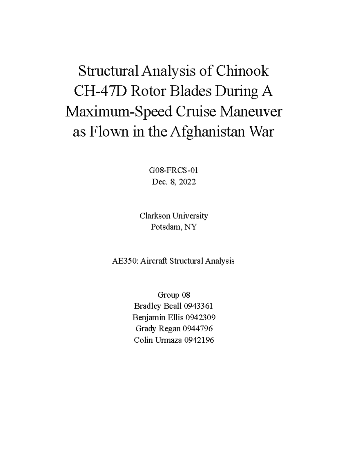 AE 350 Group 8 Final Report: Structural Analysis of CH-47D Rotor Blades ...