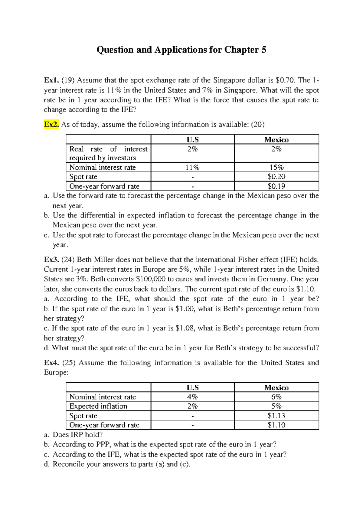 Q A Ch 5 - International Fisher Effect & Currency Forecasting - Studocu