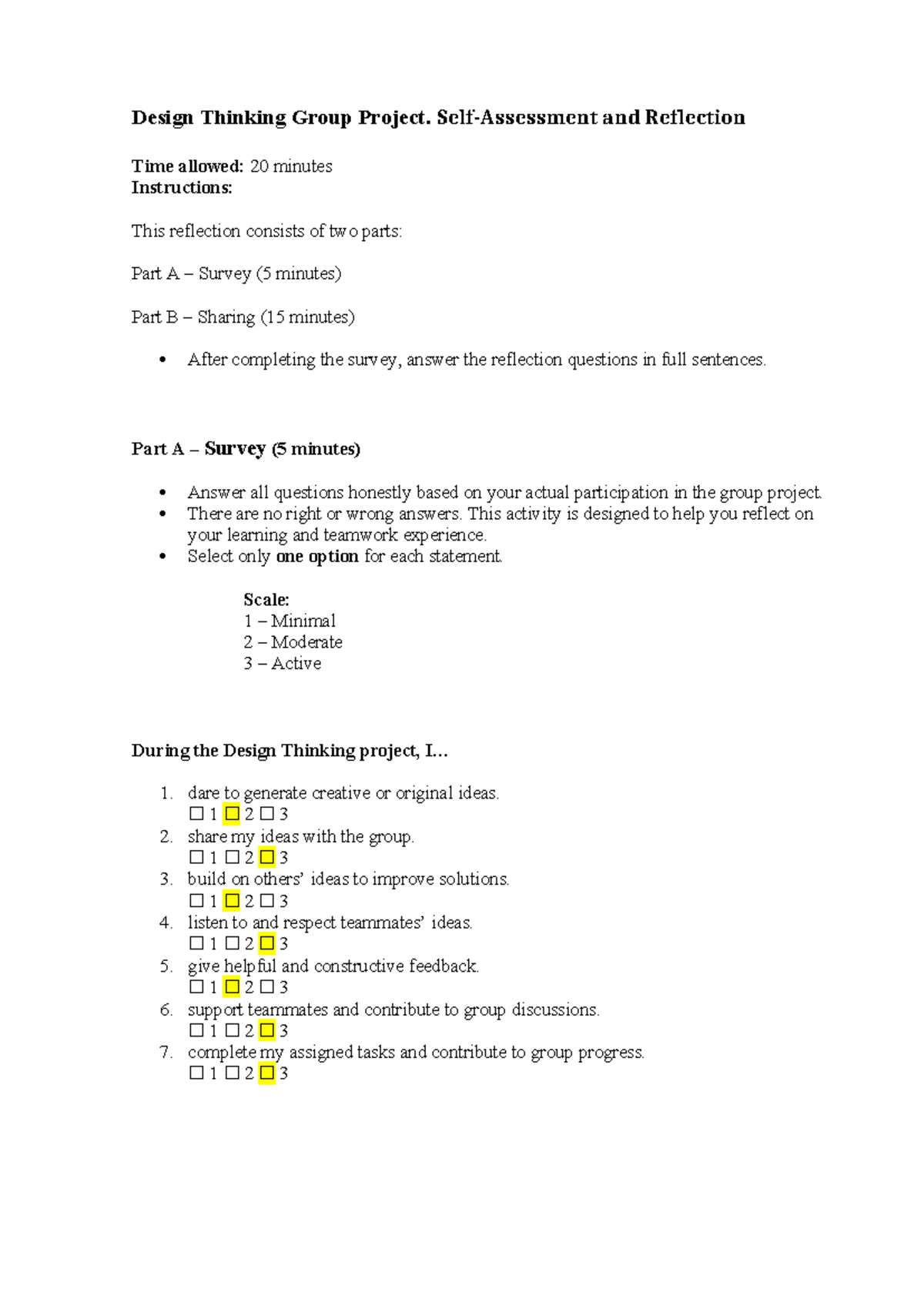 Design Thinking Group Project Reflection: Survey & Sharing - Studocu